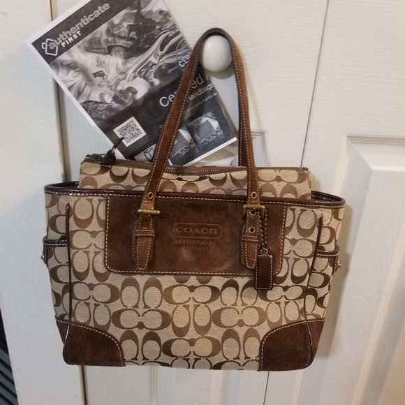Coach Handbags - Coach Signature Logo Canvas Purse with COA